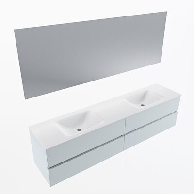 MONDIAZ VICA 200cm badmeubel onderkast Clay 4 lades. Wastafel CLOUD dubbel zonder kraangat, kleur Talc met spiegel LED.