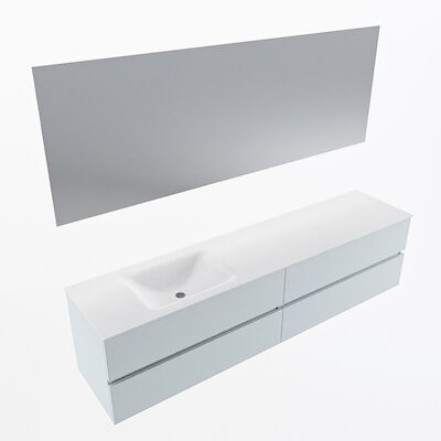 MONDIAZ VICA 200cm badmeubel onderkast Clay 4 lades. Wastafel CLOUD links 1 kraangat, kleur Talc met spiegel LED.