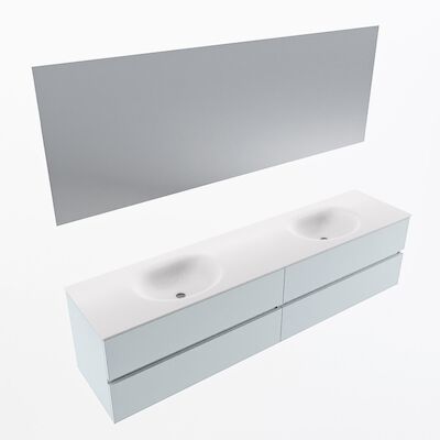 MONDIAZ VICA 200cm badmeubel onderkast Clay 4 lades. Wastafel Moon dubbel 2 kraangaten, kleur Talc met spiegel LED.