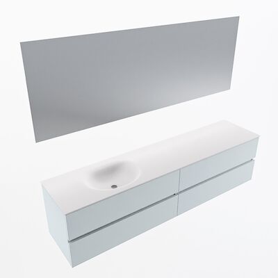 MONDIAZ VICA 200cm badmeubel onderkast Clay 4 lades. Wastafel Moon links 1 kraangat, kleur Talc met spiegel LED.