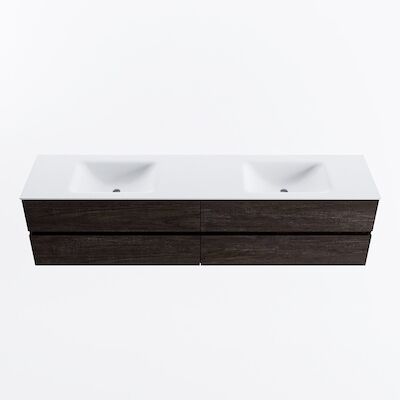 MONDIAZ VICA 200cm badmeubel onderkast Dark Brown 4 lades. Wastafel CLOUD dubbel 2 kraangaten, kleur Talc.