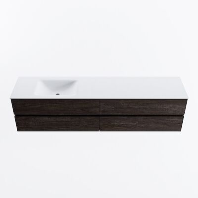 MONDIAZ VICA 200cm badmeubel onderkast Dark Brown 4 lades. Wastafel CLOUD links 1 kraangat, kleur Talc.