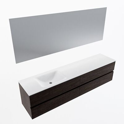 MONDIAZ VICA 200cm badmeubel onderkast Dark Brown 4 lades. Wastafel CLOUD links zonder kraangat, kleur Talc met spiegel LED.