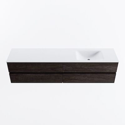 MONDIAZ VICA 200cm badmeubel onderkast Dark Brown 4 lades. Wastafel CLOUD rechts zonder kraangat, kleur Talc.