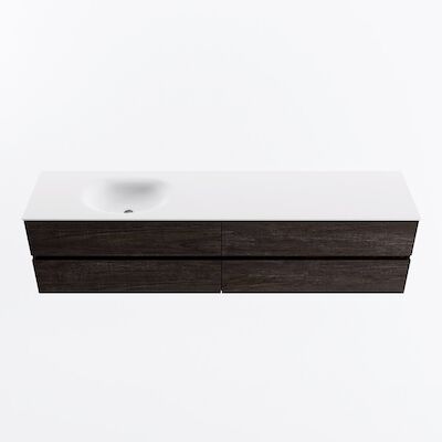 MONDIAZ VICA 200cm badmeubel onderkast Dark Brown 4 lades. Wastafel MOON links 1 kraangat, kleur Talc.