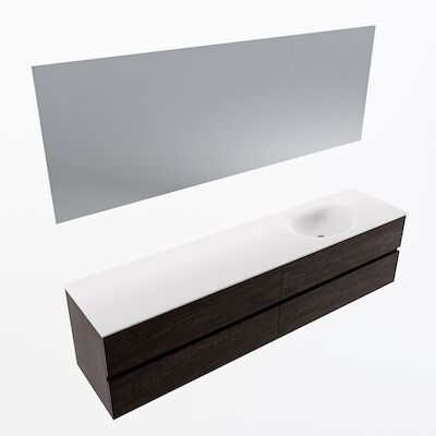 MONDIAZ VICA 200cm badmeubel onderkast Dark Brown 4 lades. Wastafel Moon rechts zonder kraangat, kleur Talc met spiegel LED.
