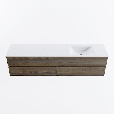 MONDIAZ VICA 200cm badmeubel onderkast Dark Brown Grey 4 lades. Wastafel CLOUD rechts zonder kraangat, kleur Talc.