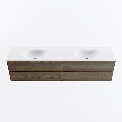 MONDIAZ VICA 200cm badmeubel onderkast Dark Brown Grey 4 lades. Wastafel MOON dubbel zonder kraangat, kleur Talc.