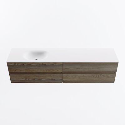 MONDIAZ VICA 200cm badmeubel onderkast Dark Brown Grey 4 lades. Wastafel MOON links zonder kraangat, kleur Talc.