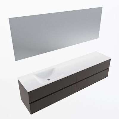 MONDIAZ VICA 200cm badmeubel onderkast Dark Grey 4 lades. Wastafel CLOUD links 1 kraangat, kleur Talc met spiegel LED.