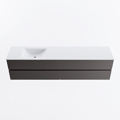 MONDIAZ VICA 200cm badmeubel onderkast Dark Grey 4 lades. Wastafel CLOUD links zonder kraangat, kleur Talc.
