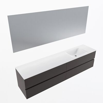 MONDIAZ VICA 200cm badmeubel onderkast Dark Grey 4 lades. Wastafel CLOUD rechts zonder kraangat, kleur Talc met spiegel LED.