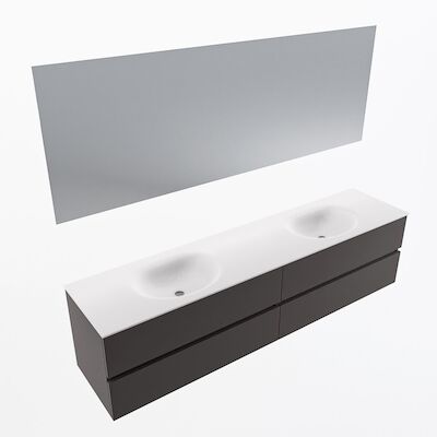 MONDIAZ VICA 200cm badmeubel onderkast Dark Grey 4 lades. Wastafel Moon dubbel 2 kraangaten, kleur Talc met spiegel LED.