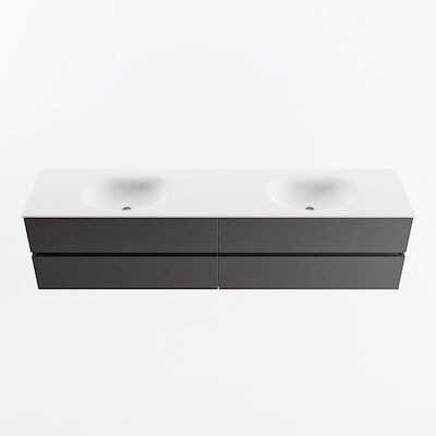 MONDIAZ VICA 200cm badmeubel onderkast Dark Grey 4 lades. Wastafel MOON dubbel 2 kraangaten, kleur Talc.
