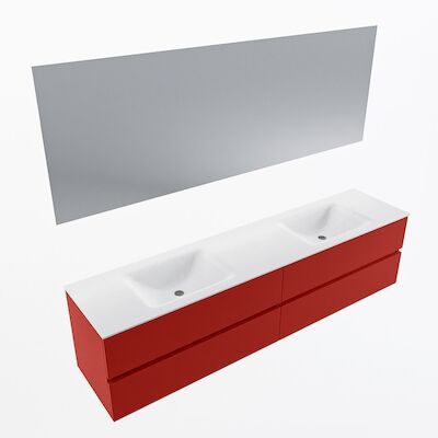 MONDIAZ VICA 200cm badmeubel onderkast Fire 4 lades. Wastafel CLOUD dubbel zonder kraangat, kleur Talc met spiegel LED.