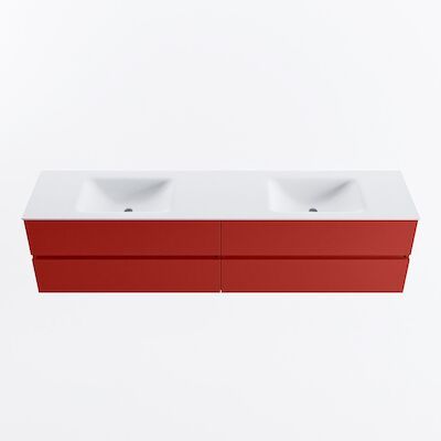 MONDIAZ VICA 200cm badmeubel onderkast Fire 4 lades. Wastafel CLOUD dubbel zonder kraangat, kleur Talc.