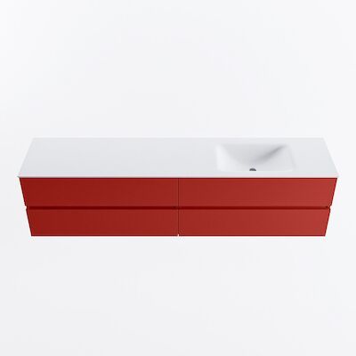 MONDIAZ VICA 200cm badmeubel onderkast Fire 4 lades. Wastafel CLOUD rechts 1 kraangat, kleur Talc.