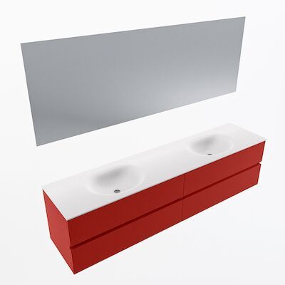 MONDIAZ VICA 200cm badmeubel onderkast Fire 4 lades. Wastafel Moon dubbel zonder kraangat, kleur Talc met spiegel LED.