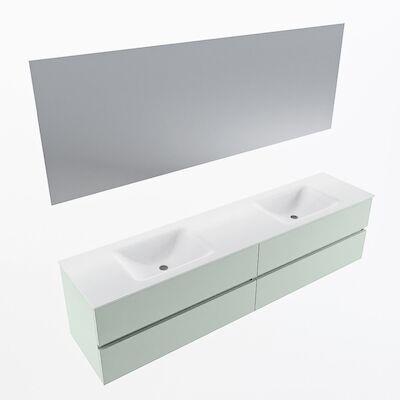 MONDIAZ VICA 200cm badmeubel onderkast Greey 4 lades. Wastafel CLOUD dubbel 2 kraangaten, kleur Talc met spiegel LED.
