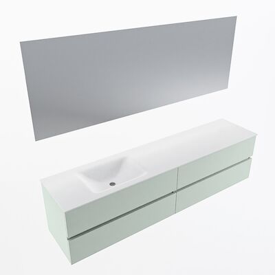 MONDIAZ VICA 200cm badmeubel onderkast Greey 4 lades. Wastafel CLOUD links 1 kraangat, kleur Talc met spiegel LED.