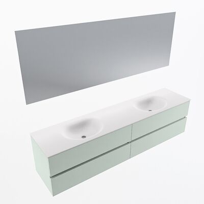 MONDIAZ VICA 200cm badmeubel onderkast Greey 4 lades. Wastafel Moon dubbel 2 kraangaten, kleur Talc met spiegel LED.