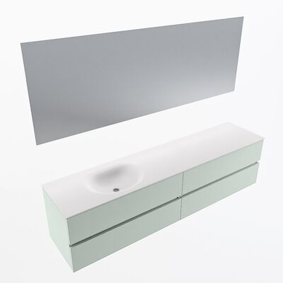 MONDIAZ VICA 200cm badmeubel onderkast Greey 4 lades. Wastafel Moon links zonder kraangat, kleur Talc met spiegel LED.