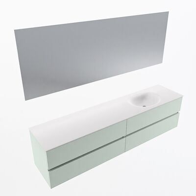 MONDIAZ VICA 200cm badmeubel onderkast Greey 4 lades. Wastafel Moon rechts 1 kraangat, kleur Talc met spiegel LED.