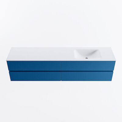 MONDIAZ VICA 200cm badmeubel onderkast Jeans 4 lades. Wastafel CLOUD rechts 1 kraangat, kleur Talc.