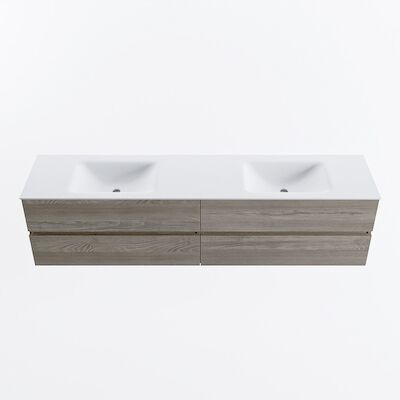 MONDIAZ VICA 200cm badmeubel onderkast Light Brown Grey 4 lades. Wastafel CLOUD dubbel 2 kraangaten, kleur Talc.