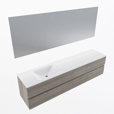 MONDIAZ VICA 200cm badmeubel onderkast Light Brown Grey 4 lades. Wastafel CLOUD links 1 kraangat, kleur Talc met spiegel LED.