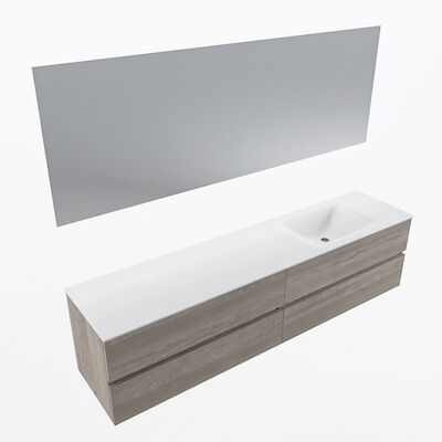 MONDIAZ VICA 200cm badmeubel onderkast Light Brown Grey 4 lades. Wastafel CLOUD rechts 1 kraangat, kleur Talc met spiegel LED.