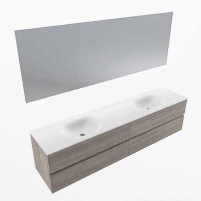 MONDIAZ VICA 200cm badmeubel onderkast Light Brown Grey 4 lades. Wastafel Moon dubbel 2 kraangaten, kleur Talc met spiegel LED.