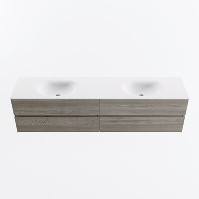 MONDIAZ VICA 200cm badmeubel onderkast Light Brown Grey 4 lades. Wastafel MOON dubbel zonder kraangat, kleur Talc.