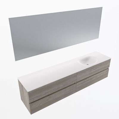 MONDIAZ VICA 200cm badmeubel onderkast Light Brown Grey 4 lades. Wastafel Moon rechts zonder kraangat, kleur Talc met spiegel LED.