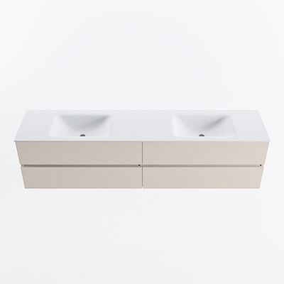 MONDIAZ VICA 200cm badmeubel onderkast Linen 4 lades. Wastafel CLOUD dubbel 2 kraangaten, kleur Talc.
