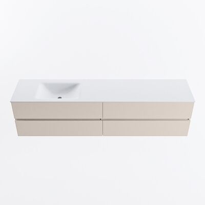 MONDIAZ VICA 200cm badmeubel onderkast Linen 4 lades. Wastafel CLOUD links zonder kraangat, kleur Talc.