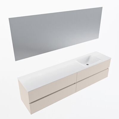 MONDIAZ VICA 200cm badmeubel onderkast Linen 4 lades. Wastafel CLOUD rechts zonder kraangat, kleur Talc met spiegel LED.