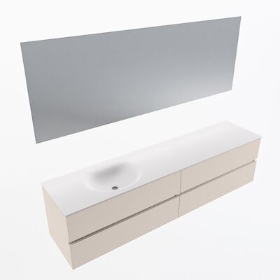MONDIAZ VICA 200cm badmeubel onderkast Linen 4 lades. Wastafel Moon links zonder kraangat, kleur Talc met spiegel LED.