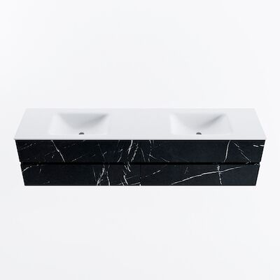 MONDIAZ VICA 200cm badmeubel onderkast Marquina 4 lades. Wastafel CLOUD dubbel zonder kraangat, kleur Talc.