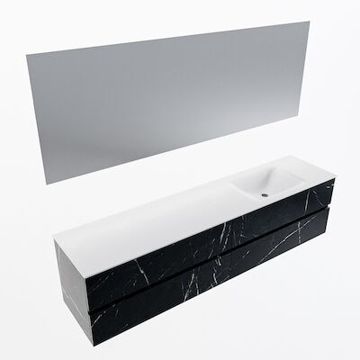 MONDIAZ VICA 200cm badmeubel onderkast Marquina 4 lades. Wastafel CLOUD rechts 1 kraangat, kleur Talc met spiegel LED.
