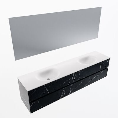MONDIAZ VICA 200cm badmeubel onderkast Marquina 4 lades. Wastafel Moon dubbel zonder kraangat, kleur Talc met spiegel LED.