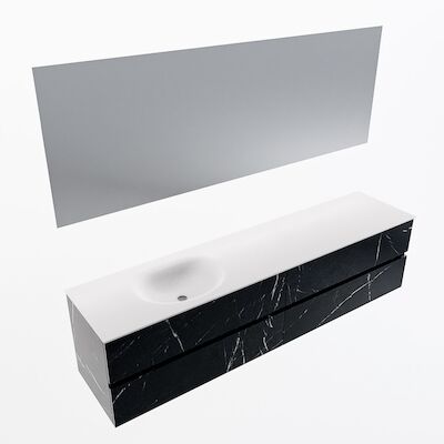 MONDIAZ VICA 200cm badmeubel onderkast Marquina 4 lades. Wastafel Moon links zonder kraangat, kleur Talc met spiegel LED.