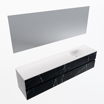 MONDIAZ VICA 200cm badmeubel onderkast Marquina 4 lades. Wastafel Moon rechts zonder kraangat, kleur Talc met spiegel LED.