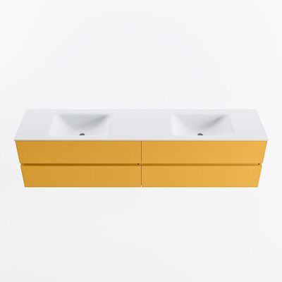 MONDIAZ VICA 200cm badmeubel onderkast Ocher 4 lades. Wastafel CLOUD dubbel 2 kraangaten, kleur Talc.