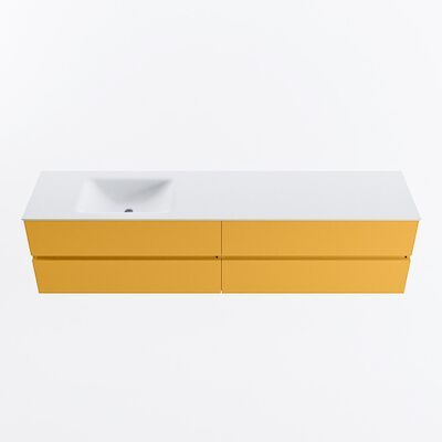 MONDIAZ VICA 200cm badmeubel onderkast Ocher 4 lades. Wastafel CLOUD links 1 kraangat, kleur Talc.