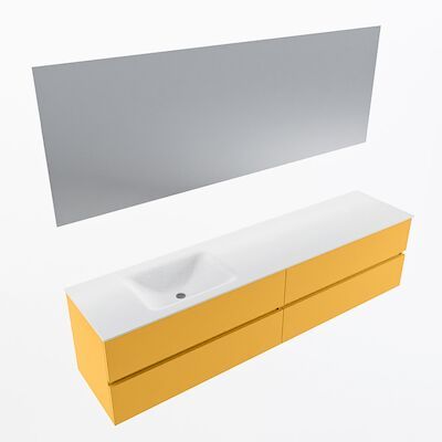 MONDIAZ VICA 200cm badmeubel onderkast Ocher 4 lades. Wastafel CLOUD links zonder kraangat, kleur Talc met spiegel LED.