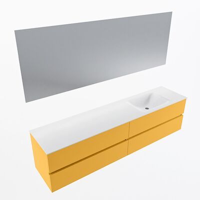 MONDIAZ VICA 200cm badmeubel onderkast Ocher 4 lades. Wastafel CLOUD rechts 1 kraangat, kleur Talc met spiegel LED.