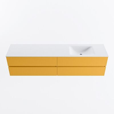 MONDIAZ VICA 200cm badmeubel onderkast Ocher 4 lades. Wastafel CLOUD rechts zonder kraangat, kleur Talc.