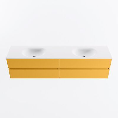 MONDIAZ VICA 200cm badmeubel onderkast Ocher 4 lades. Wastafel MOON dubbel 2 kraangaten, kleur Talc.