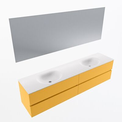 MONDIAZ VICA 200cm badmeubel onderkast Ocher 4 lades. Wastafel Moon dubbel zonder kraangat, kleur Talc met spiegel LED.